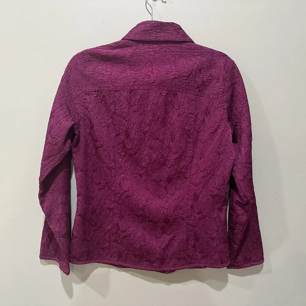 Chico's‎ Textured Magenta Rose Swirl Jacket Shirt Button Up Sz Small